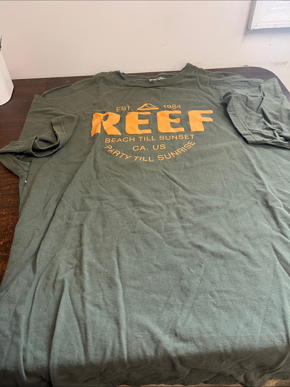 Reef Olive Green Short-Sleeve Tee with Orange Logo